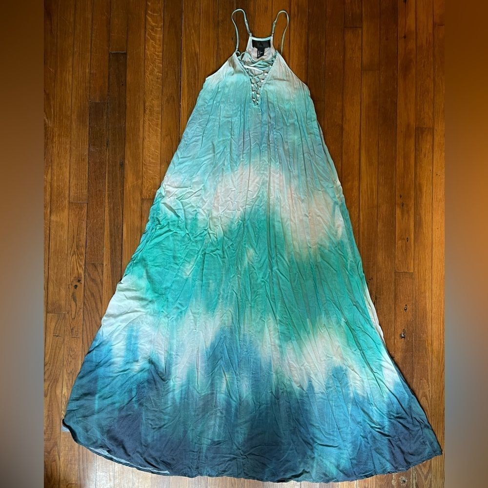 H&M blue and white tie dye MAXI DRESS spaghetti straps size 4